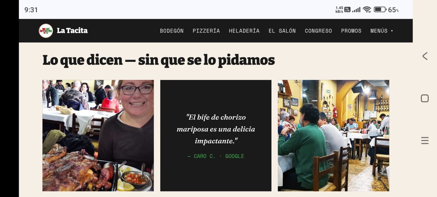 Reseñas de Google en la web de La Tacita